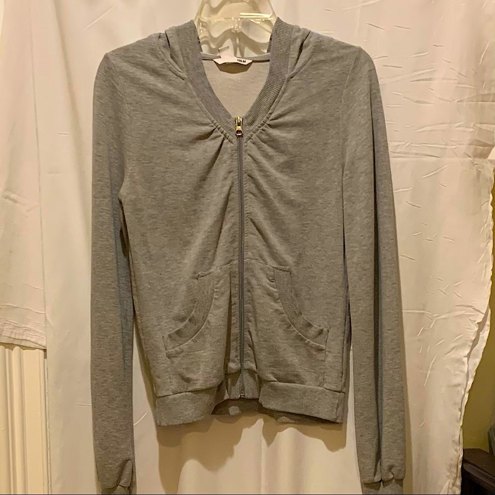 H&M Gray Hooded Sweater with Front Zipper